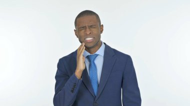 Young African Businessman with Toothache on White Background