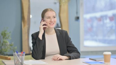Young Businesswoman Talking on Phone in Office