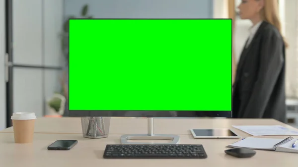 Chroma Key Monitor with Green Screen in Office