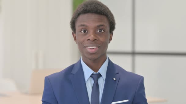 Excited Young African Businessman Celebrating Success Feeling Happy — 图库视频影像