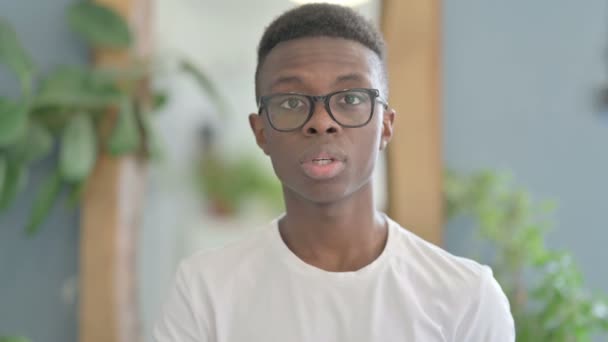 Portrait Disliking Young African Man Asking Stop — Stock Video