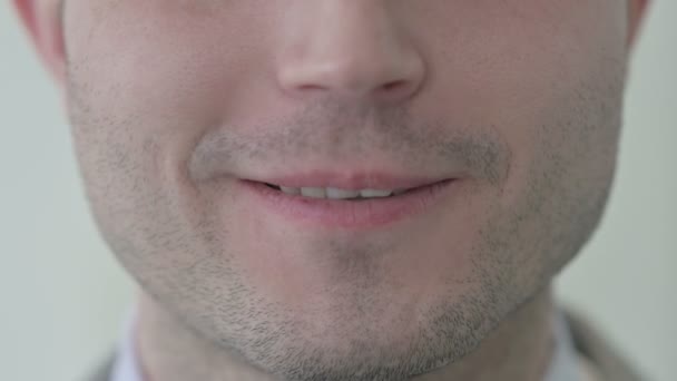 Close Smiling Young Man Lips — Vídeo de Stock