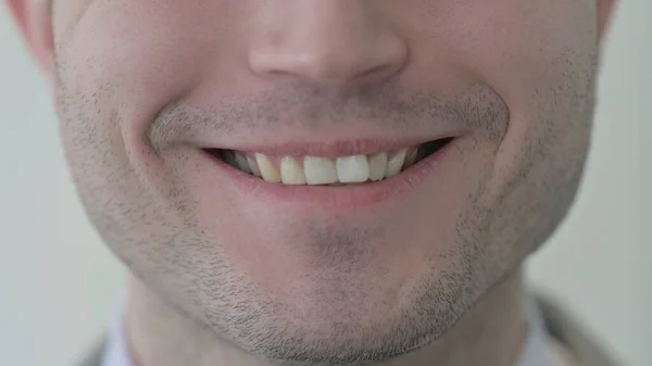 Close Smiling Young Man Lips — Stok fotoğraf