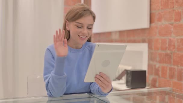 Young Woman Doing Video Chat Tablet – Stock-video