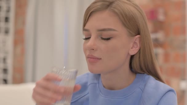 Close Young Woman Drinking Water Glass — Stock Video