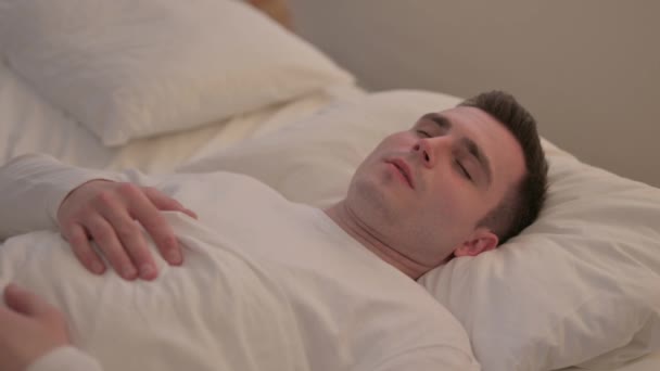 Shocked Young Man Waking Despair Nightmare — Stock Video