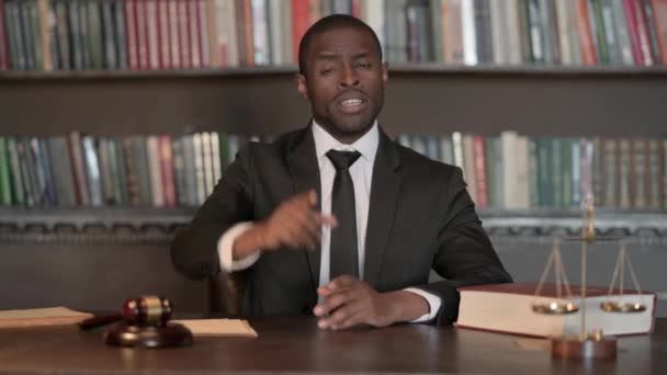 African Male Lawyer Pointing Camera Office — Stock Video
