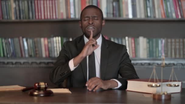 African Male Lawyer Finger Lips Keep Secret — Stock Video
