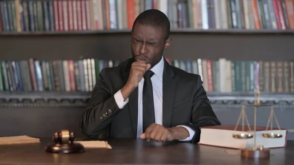 Coughing African Male Lawyer Feeling Unwell in Office