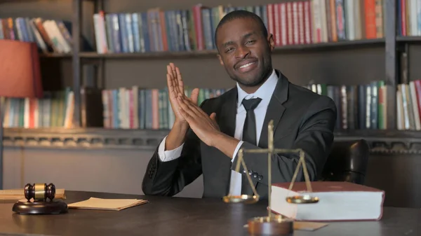 Excited African American Lawyer Clapping for Team in Office