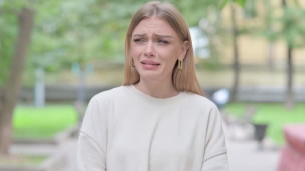 Portrait Crying Woman Standing Outdoor — Stock Video