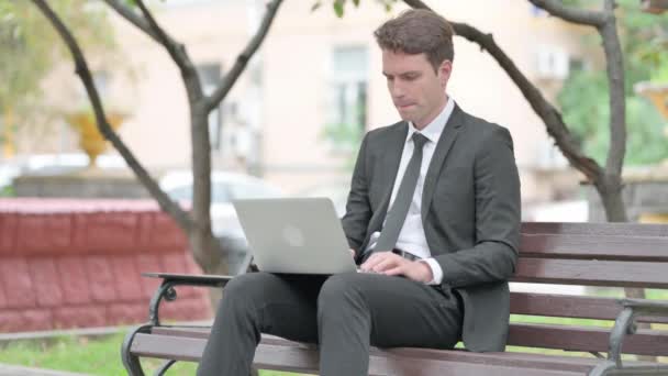 Бизнесмен Работает Открытом Воздухе Ноутбука — стоковое видео