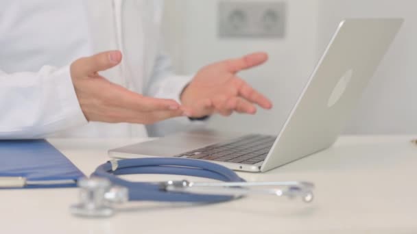 Gesture Doctor Hands While Doing Video Chat — Stock Video