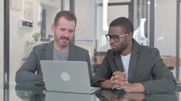 Multi Ethnic People Discussing Online Work Laptop — Stock Video