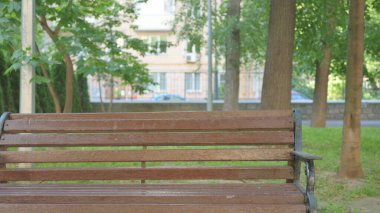 Sıradan bir kadın Park Bench 'e oturmaya geliyor.