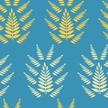 Vektör soyut tropik yapraklar tekrarlanan kalıp arkaplanı. Kumaş, hatıra defteri ve duvar kağıdı projeleri için mükemmel. Vektör illüstrasyonu