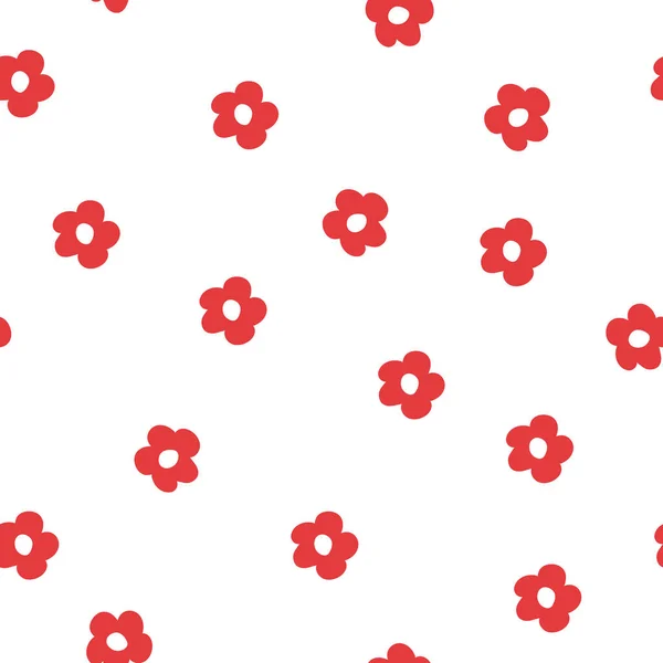 Vector Red Hand Drawn Flowers Seamless Pattern Background Perfect Fabric — Stock Vector