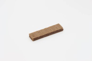 a close up of chocolate wafers isolated on white background.