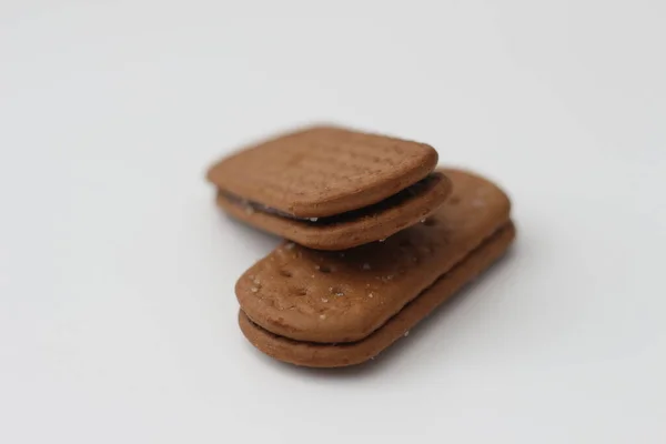 Ένα Κοντινό Πλάνο Μπισκότων Σοκολάτας Που Απομονώνονται Λευκό Φόντο — Φωτογραφία Αρχείου