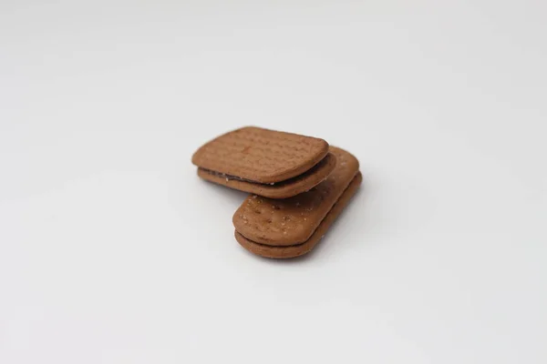Close Chocolate Biscuit Isolated White Background — 图库照片