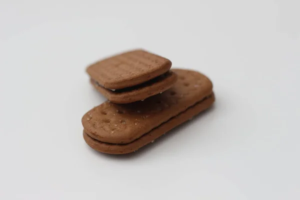 Närbild Choklad Kex Isolerad Vit Bakgrund — Stockfoto
