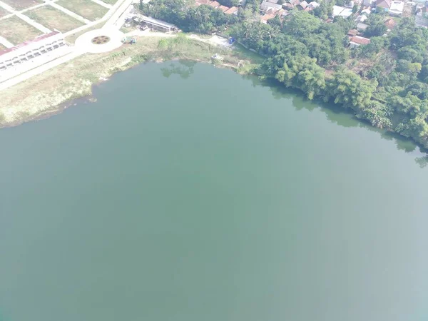 Aerial Top View Dahamilnuris Lake Sunny Day — Stok fotoğraf