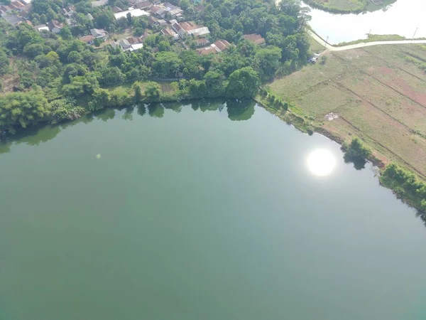 Aerial Top View Dahamilnuris Lake Sunny Day — Zdjęcie stockowe