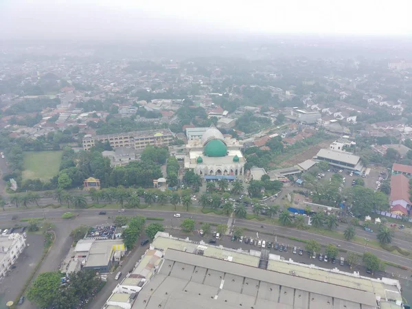 Aerial View Darusalam Mosque Side Highway — 스톡 사진