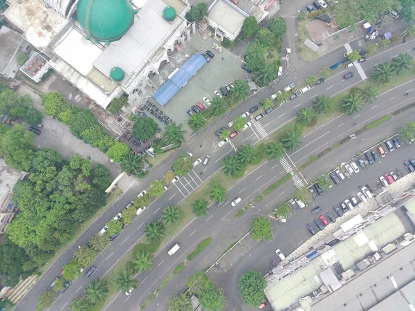 Aerial View Darusalam Mosque Side Highway — Stok Foto