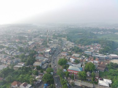 Bogor, Indonesia - Nov 14 2022. aerial view of cileungsi highway, Bogor-Indonesia in the morning with little pollution. road view photo concept.