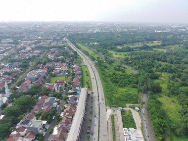 aerial view of housing located in the city's industrial center. residential concept photo.