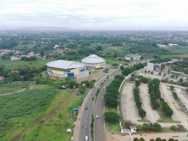 Bogor, Indonesia - Nov, 14 2022. aerial view of the sports hall in the city of bogor. sports building concept photo.