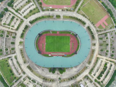 Bogor, Indonesia. October 16 2022. aerial view of Pakansari stadium on a sunny day located in Bogor, Indonesia.