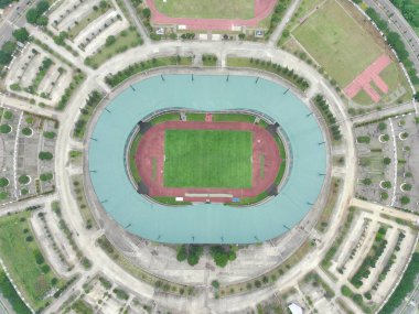 Bogor, Indonesia. October 16 2022. aerial view of Pakansari stadium on a sunny day located in Bogor, Indonesia.