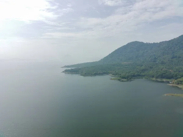 stock image aerial view of Waduk Jatiluhur in the morning.