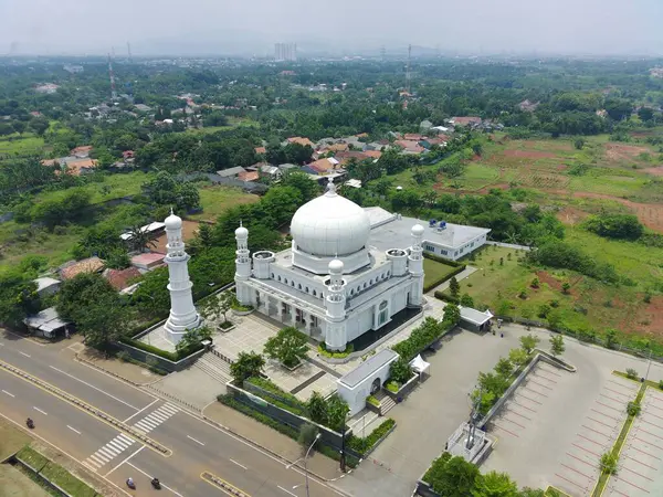 Aerial View Majestic White Grand Mosque Sunny Day — Stockfoto