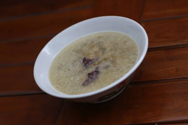 Primo Piano Una Ciotola Porridge Fagiolini Riso Nero Appiccicoso Inzuppato — Foto Stock