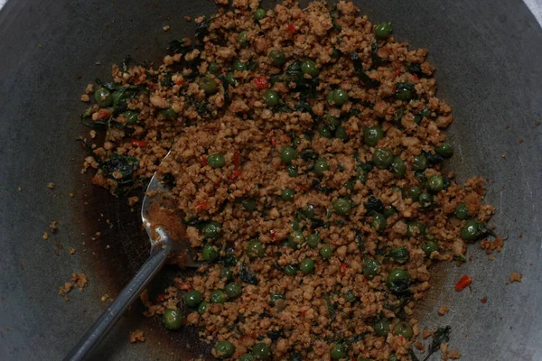 Close Side Dish Stir Fried Leunca Oncom Have Been Cooked — Photo