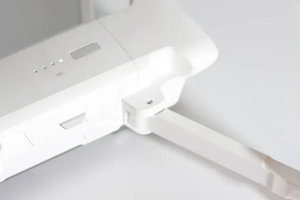 Close Detailed White Drone Parts Isolated White Background Drone Camera — ストック写真