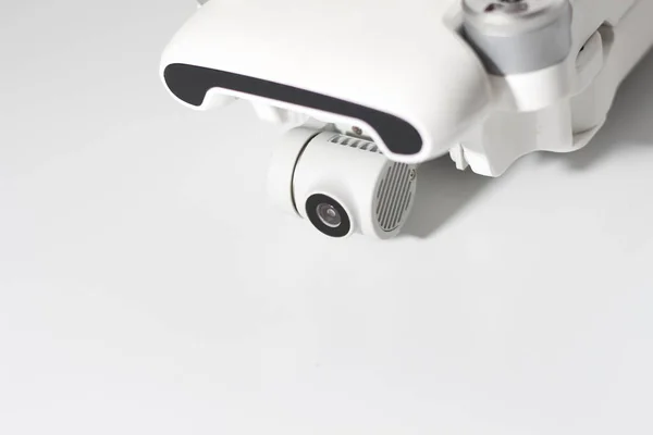 Close Detailed White Drone Parts Isolated White Background Drone Camera — Zdjęcie stockowe