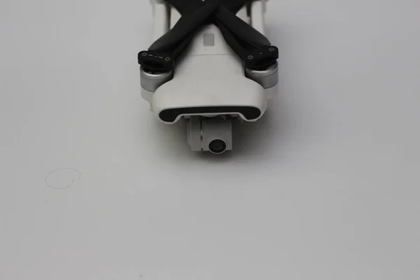 Close Detailed White Drone Parts Isolated White Background Drone Camera — Fotografia de Stock