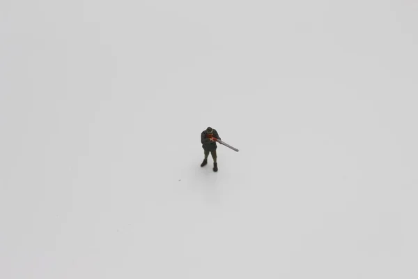Close Miniature Figure Hunter Rifle Isolated White Background Miniature Figure — Stock Photo, Image