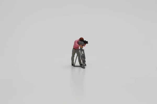 Primo Piano Della Miniatura Videografo Isolato Sfondo Bianco Concetto Fotografico — Foto Stock