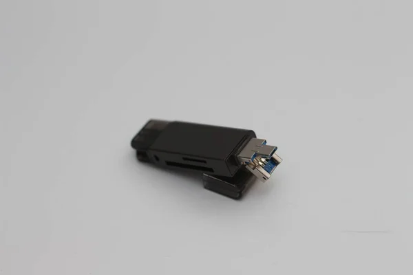 Típusú Multifunkciós Usb Otg Adapter Közelsége Típusúhoz Mikrousb Típusúhoz Fehér — Stock Fotó