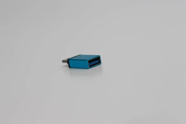 Close Usb Otg Type Type Adapters Blue Color Isolated White — Foto Stock