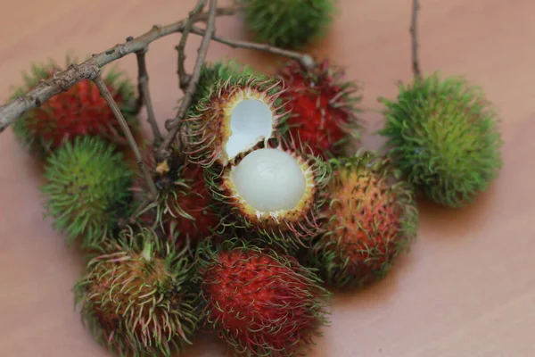 Rambutan Fruit Which Reddish Green Color Having Sweet Taste Isolated — Photo