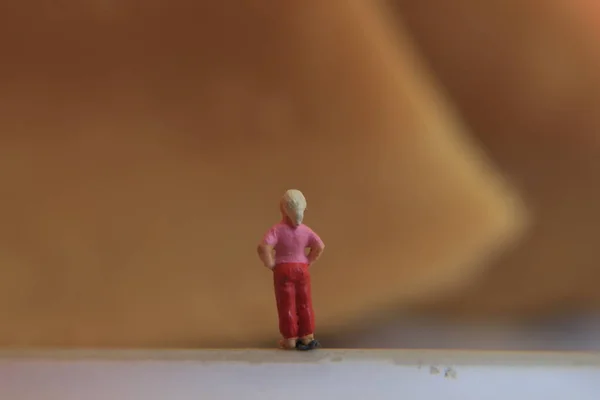Figurine Miniature Enfant Regardant Les Montagnes Faite Une Assiette Quelques — Photo