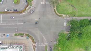 Tangerang, Indonesia - Nov 14 2022. 4K footage aerial view of shophouses and roads in BSD Tangerang, Indonesia.