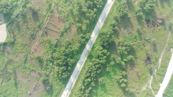 Footage Aerial View Highway Leading Residential Areas Green Fields — 图库视频影像