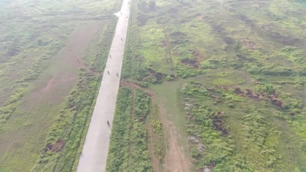 Footage Aerial View Highway Leading Residential Areas Green Fields — Video